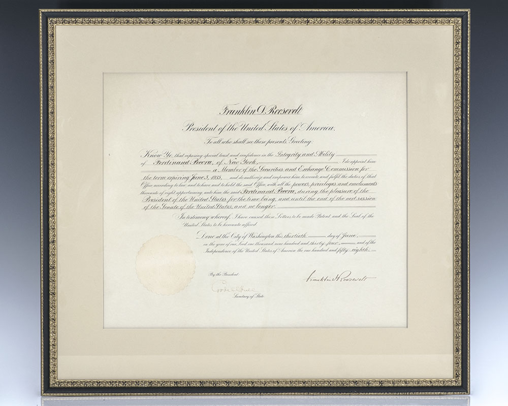 Ferdinand Pecora Appointment To The Securities and Exchange Commission by Franklin Roosevelt.