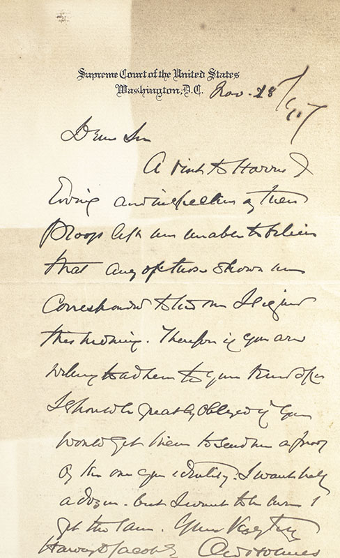 Oliver Wendell Holmes, Jr. Autograph Letter Signed.