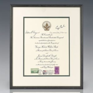 President George Bush, Chief Justice William H. Rehnquist and Associate Justice Sandra Day O'Connor Signed 1989 Inaugural Invitation.