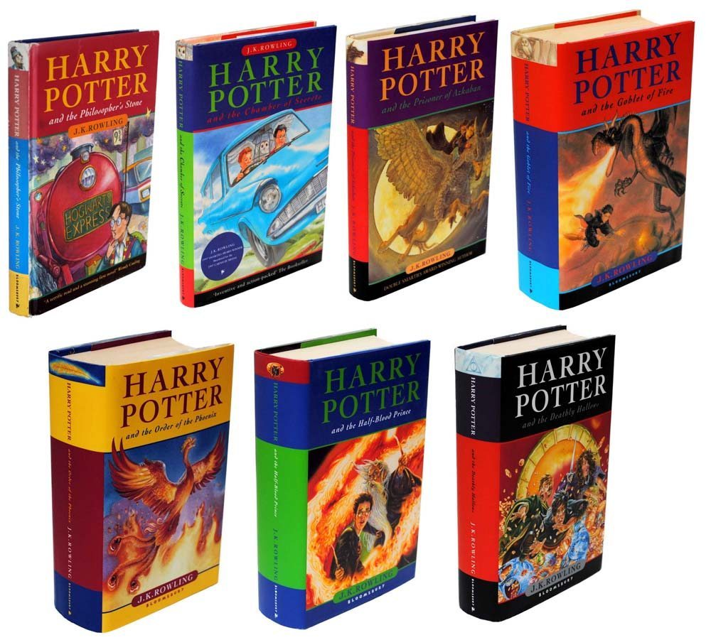 Complete set of Harry Potter: Harry Potter and the Philosopher's Stone, Chamber of Secrets, Prisoner of Azkaban, Goblet of Fire, Order of the Phoenix, The Half-Blood Prince, and The Deathly Hallows
