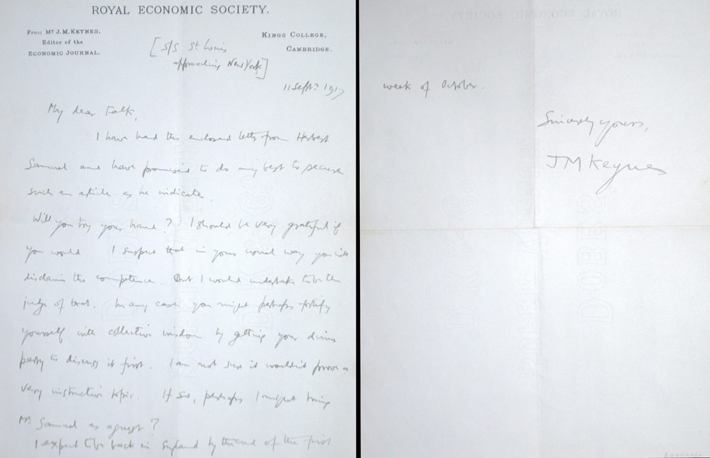 J.M. Keynes Letter Signed