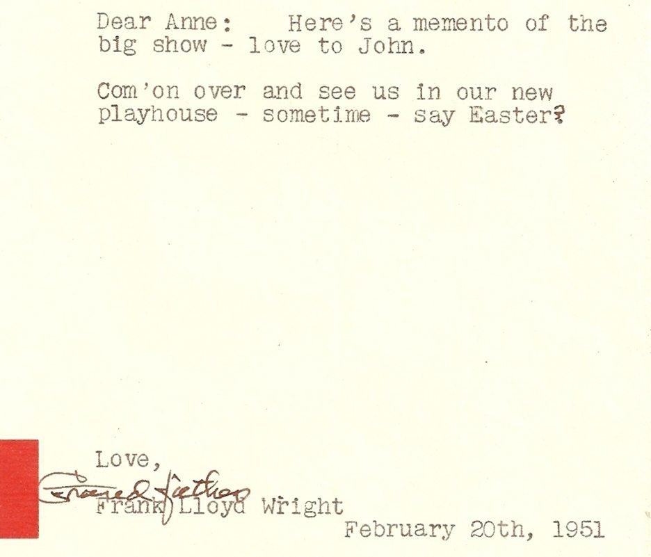 Frank Lloyd Wright Autographed Letter.