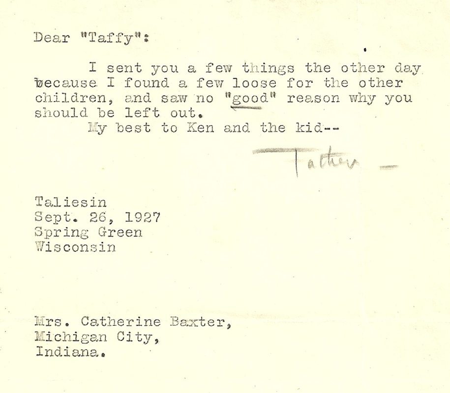 Frank Lloyd Wright Autographed Letter.