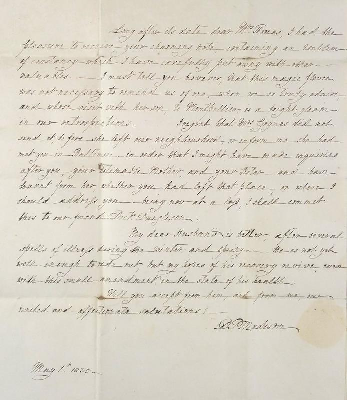 Dolley Madison Signed Letter