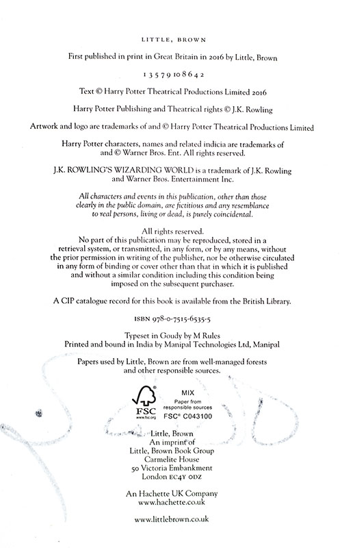 Harry Potter and the Cursed Child, Parts 1 & 2, Special Rehearsal Edition Script