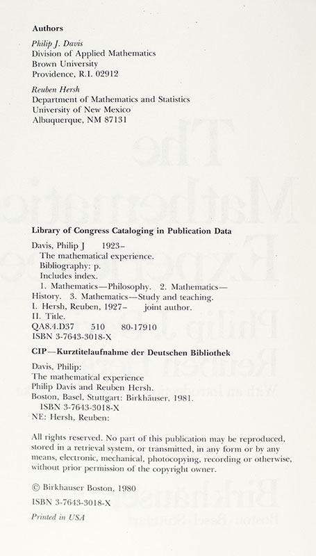 The Mathematical Experience