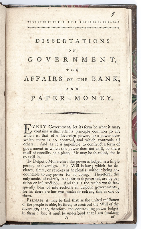 Dissertations on Government, the Affairs of the Bank, and Paper-Money