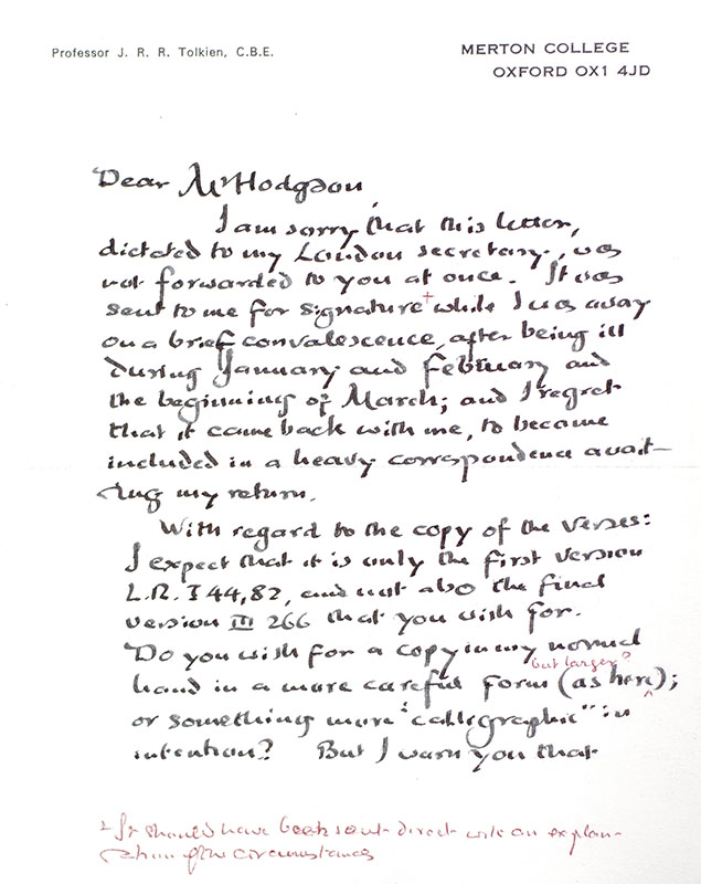 J.R.R. Tolkien Signed Calligraphic "The Road Goes Ever On and On" Quote and Autograph Letter