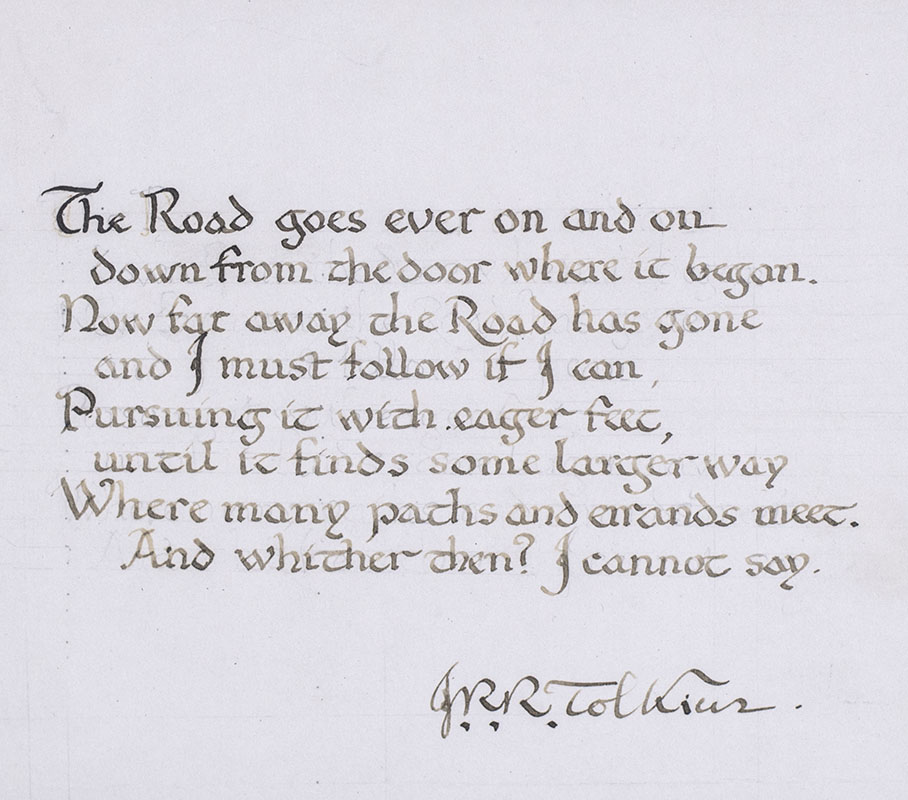 J.R.R. Tolkien Signed Calligraphic "The Road Goes Ever On and On" Quote and Autograph Letter