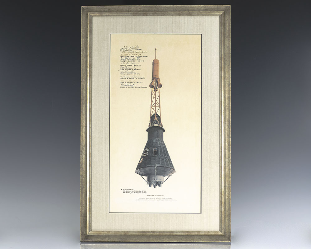 Mercury Seven and Mission Control Signed NASA Mercury Spacecraft Print.