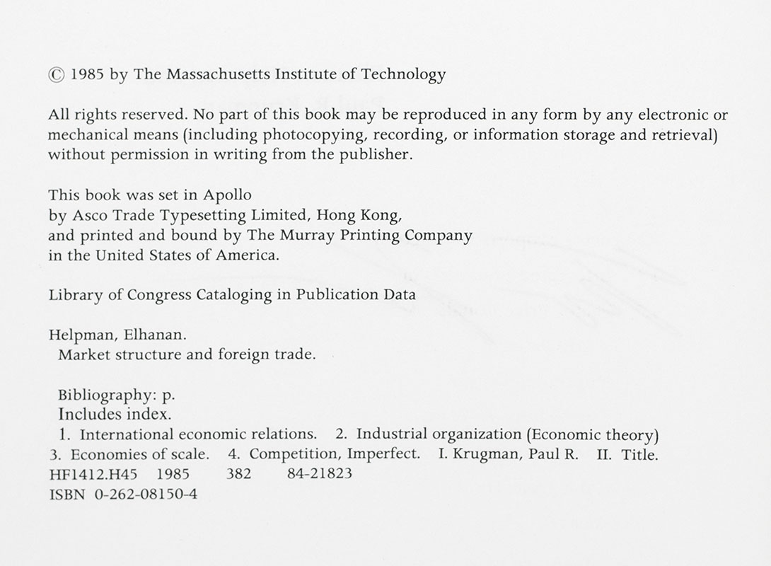 Market Structure and Foreign Trade: Increasing Returns, Imperfect Competition, and the International Economy