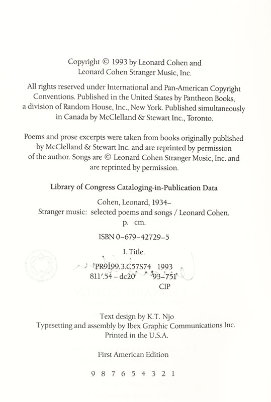 Stranger Music: Selected Poems and Songs