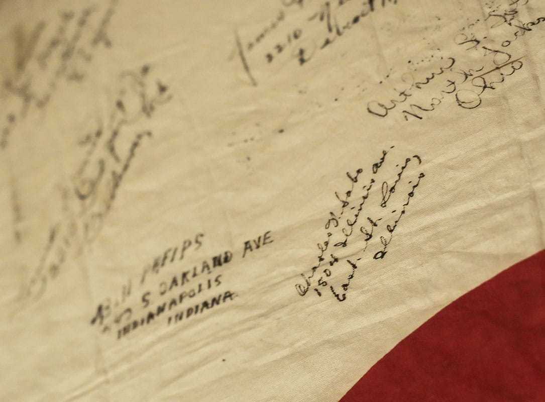 World War II Era 49th Field Artillery Battalion Signed Japanese Flag.