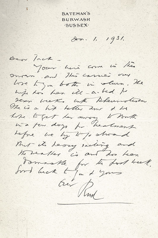 Rudyard Kipling Autograph Letter Signed.