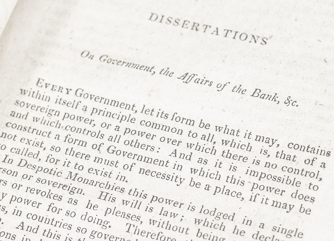 Dissertations on Government, the Affairs of the Bank, and Paper Money.
