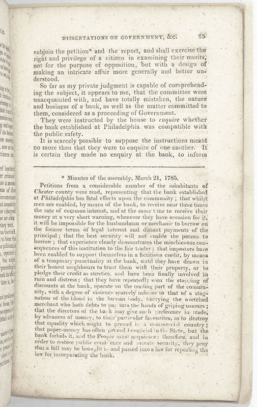 Dissertations on Government, the Affairs of the Bank, and Paper Money.