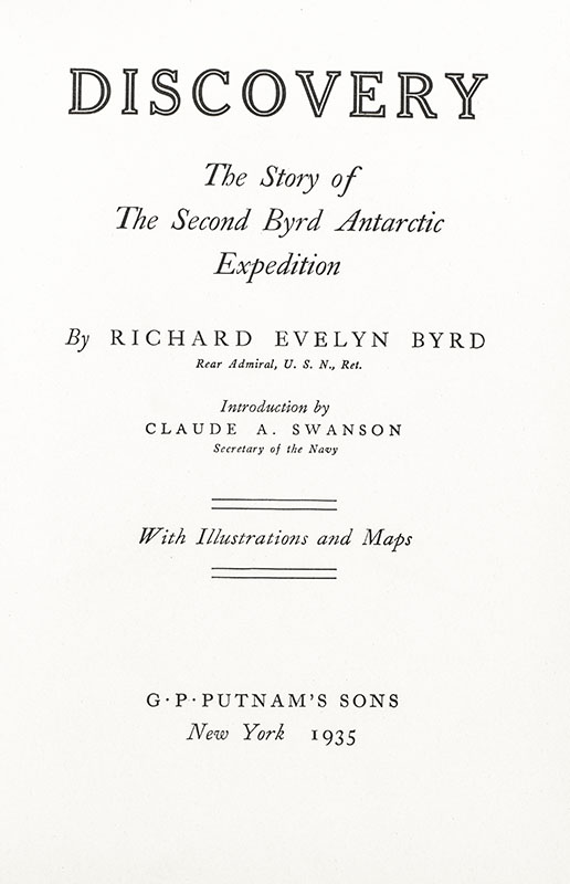 Discovery: The Story of the Second Byrd Antarctic Expedition.