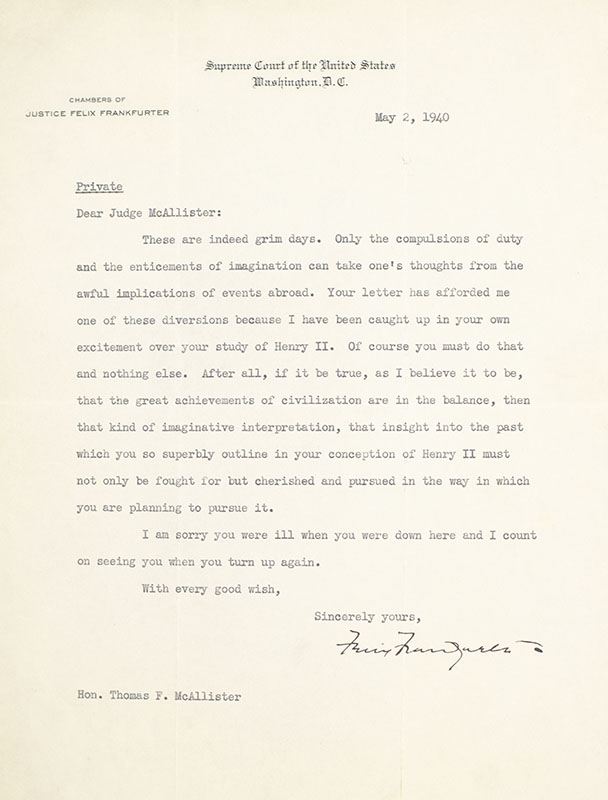 Felix Frankfurter Typed Letter Signed.
