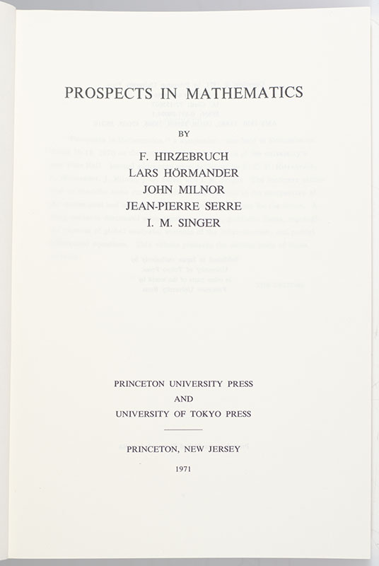 Annals of Mathematics Studies No. 70: Prospects in Mathematics.