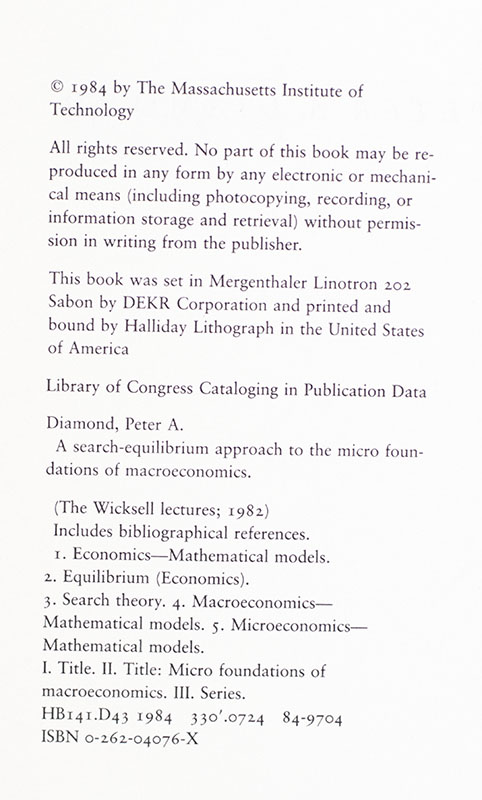 A Search-Equilibrium Approach to the Micro Foundations of Macroeconomics: The Wicksell Lectures, 1982.