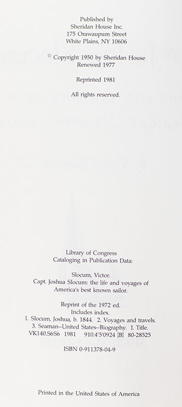 Capt. Joshua Slocum: The Life and Voyages of America's Best Known Sailor.