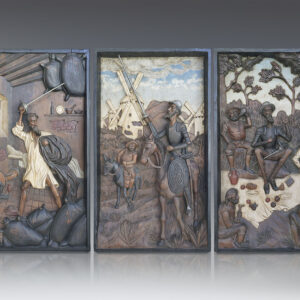 Don Quixote Original Wood Carving Tryptich.