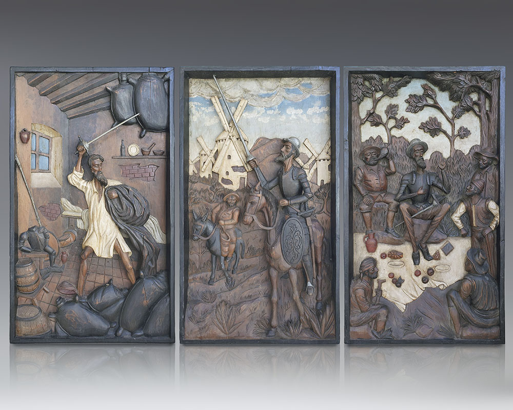 Don Quixote Original Wood Carving Tryptich.