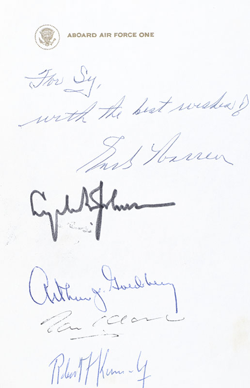 Lyndon B. Johnson, Robert F. Kennedy, Supreme Court Chief Justice Earl Warren, Justice Arthur Goldberg, Justice Tom Clark Autograph Note.