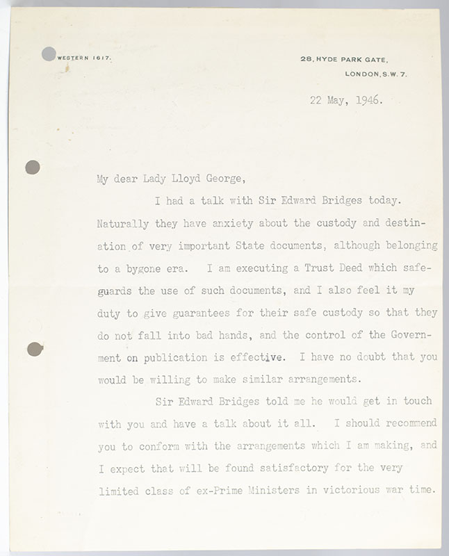 Winston S. Churchill Typed Letter Signed to Lady Lloyd-George.