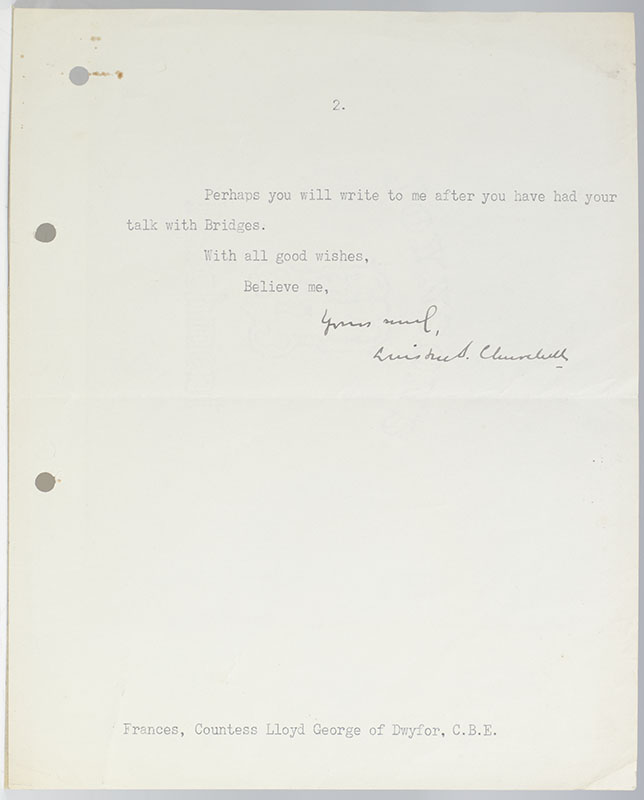 Winston S. Churchill Typed Letter Signed to Lady Lloyd-George.