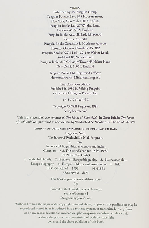 The House of Rothschild. The World's Banker 1849-1999.