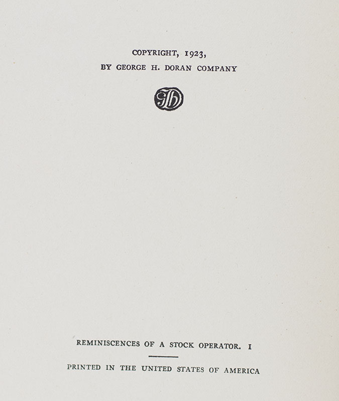 Reminiscences Of A Stock Operator.