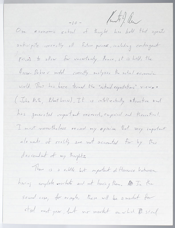 Kenneth J. Arrow Autograph Manuscript Pages Signed.