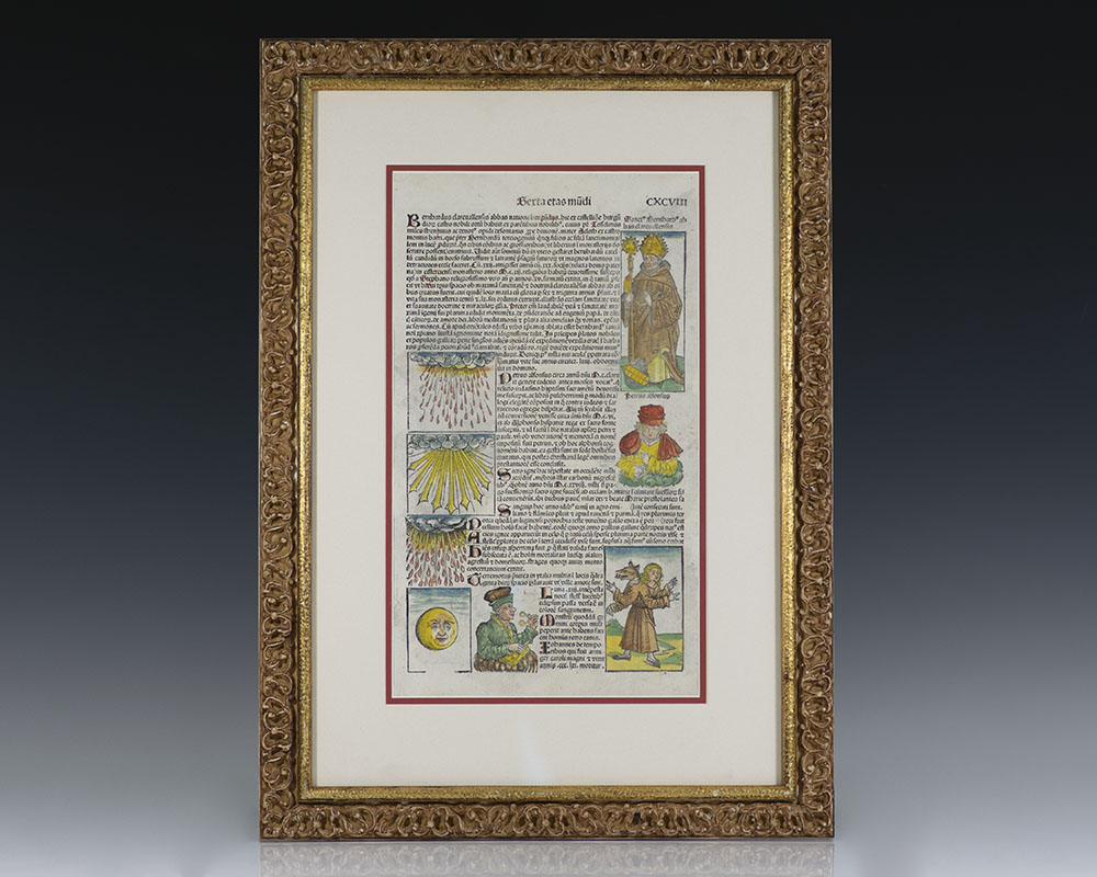 Framed Colored Leaf CXCVIII from The Nuremberg Chronicle.