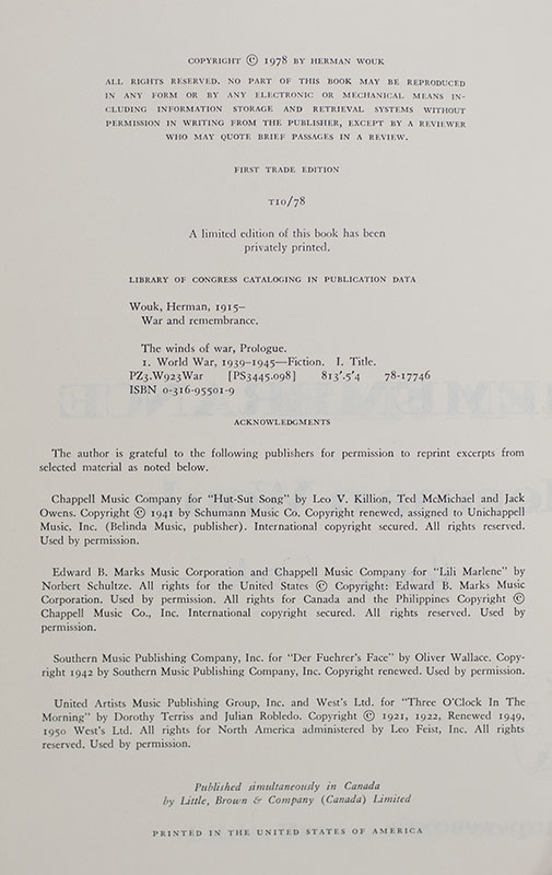 War and Remembrance.