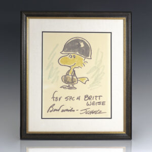 Charles Schulz Signed Woodstock Drawing.