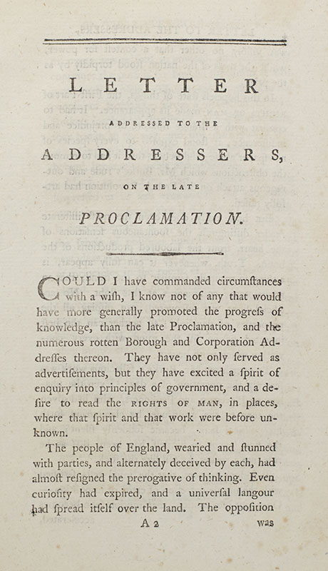 Letter Addressed to the Addressers, on the Late Proclamation.