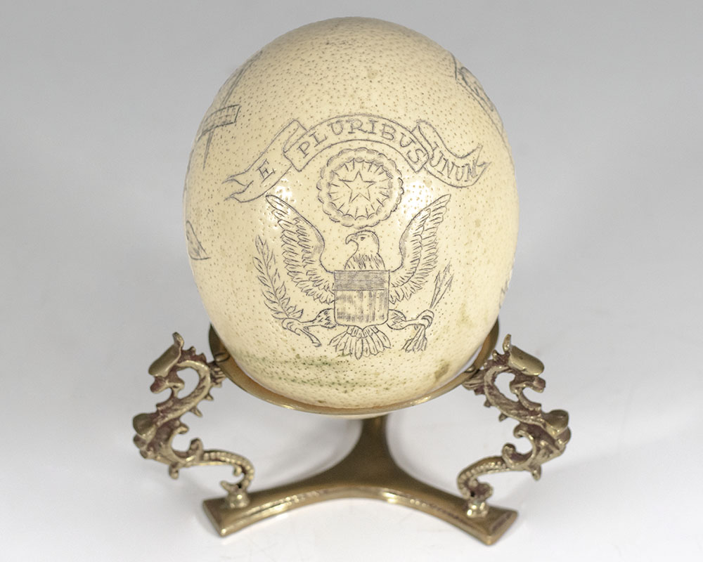 George Washington and Great Seal of the United States Engraved Ostrich Egg.