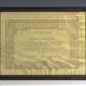General John J. Pershing Signed United States Army Citation.