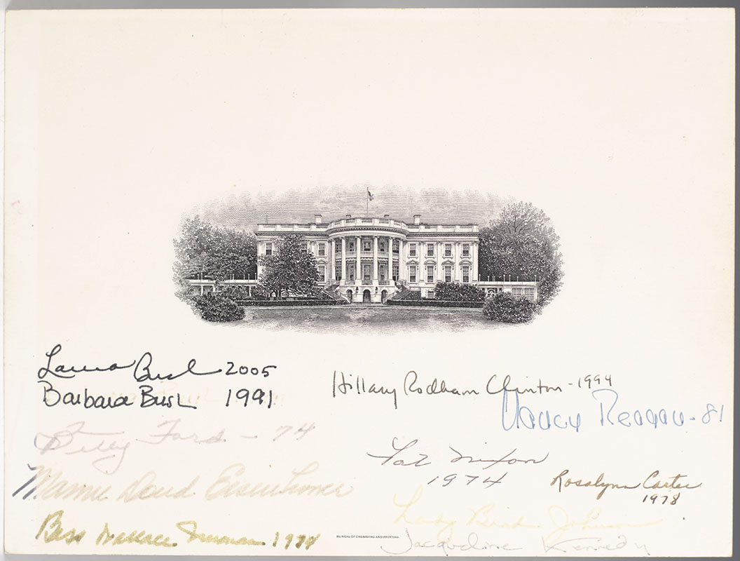 Eleven First Ladies Signed White House Engraving.