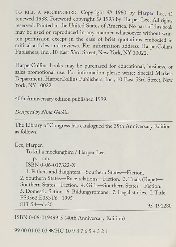 To Kill A Mockingbird.