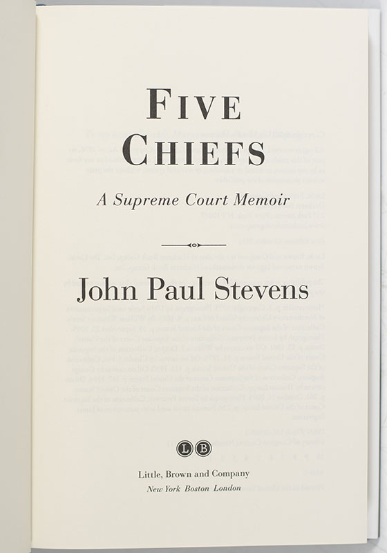 Five Chiefs: A Supreme Court Memoir.