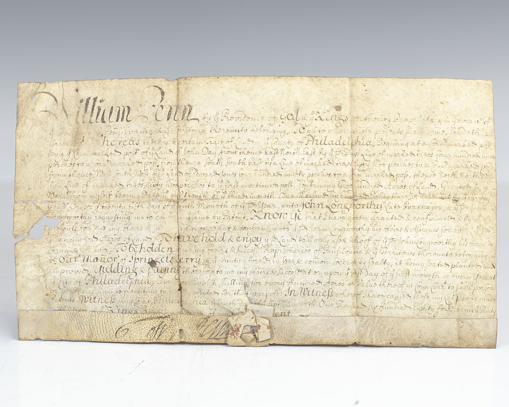 William Penn Signed Land Grant.