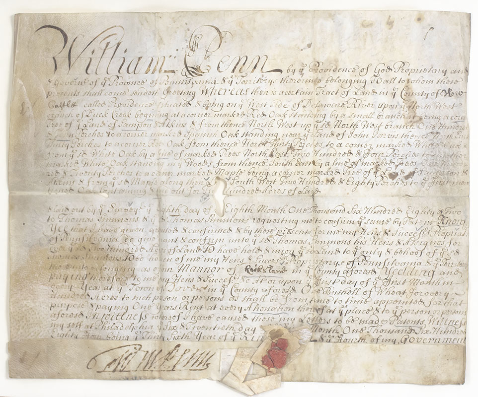 William Penn Signed Land Grant.