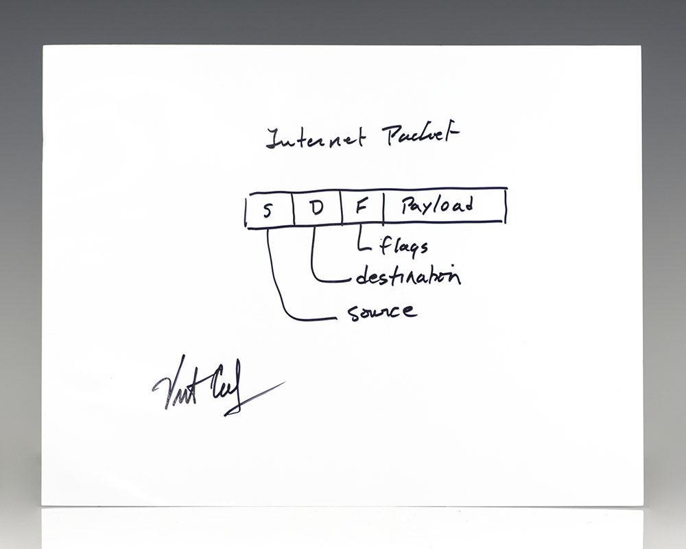 Vint Cerf Autograph Signed Internet Packet Diagram.