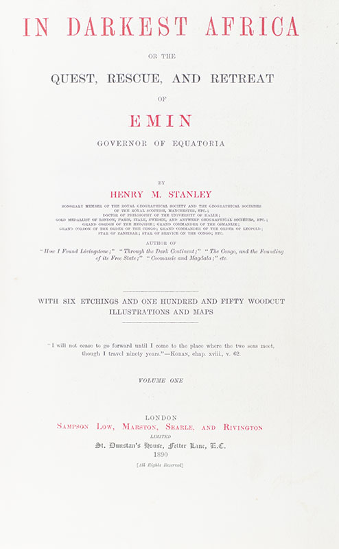 In Darkest Africa or, The Quest, Rescue, and Retreat of Emin, Governor of Equatoria.