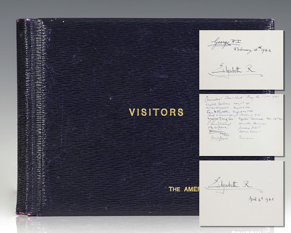 Queen Elizabeth, King George VI and Clementine Churchill Signed WWII Guestbook.