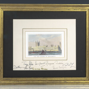 British Prime Ministers Signed New Houses of Parliament Engraving.