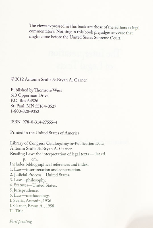 Reading Law: The Interpretation of Legal Texts.