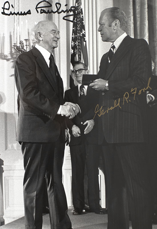 Gerald Ford and Linus Pauling Signed Photograph.